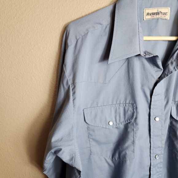 Northern Plains Mens |16.5x33| VTG LS Blue Western Pearl Snap Point Collar Shirt - Picture 5 of 8